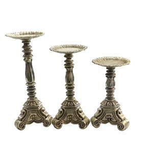 Ornate Rubel Silver Tone Candle Holders Set Of 3
